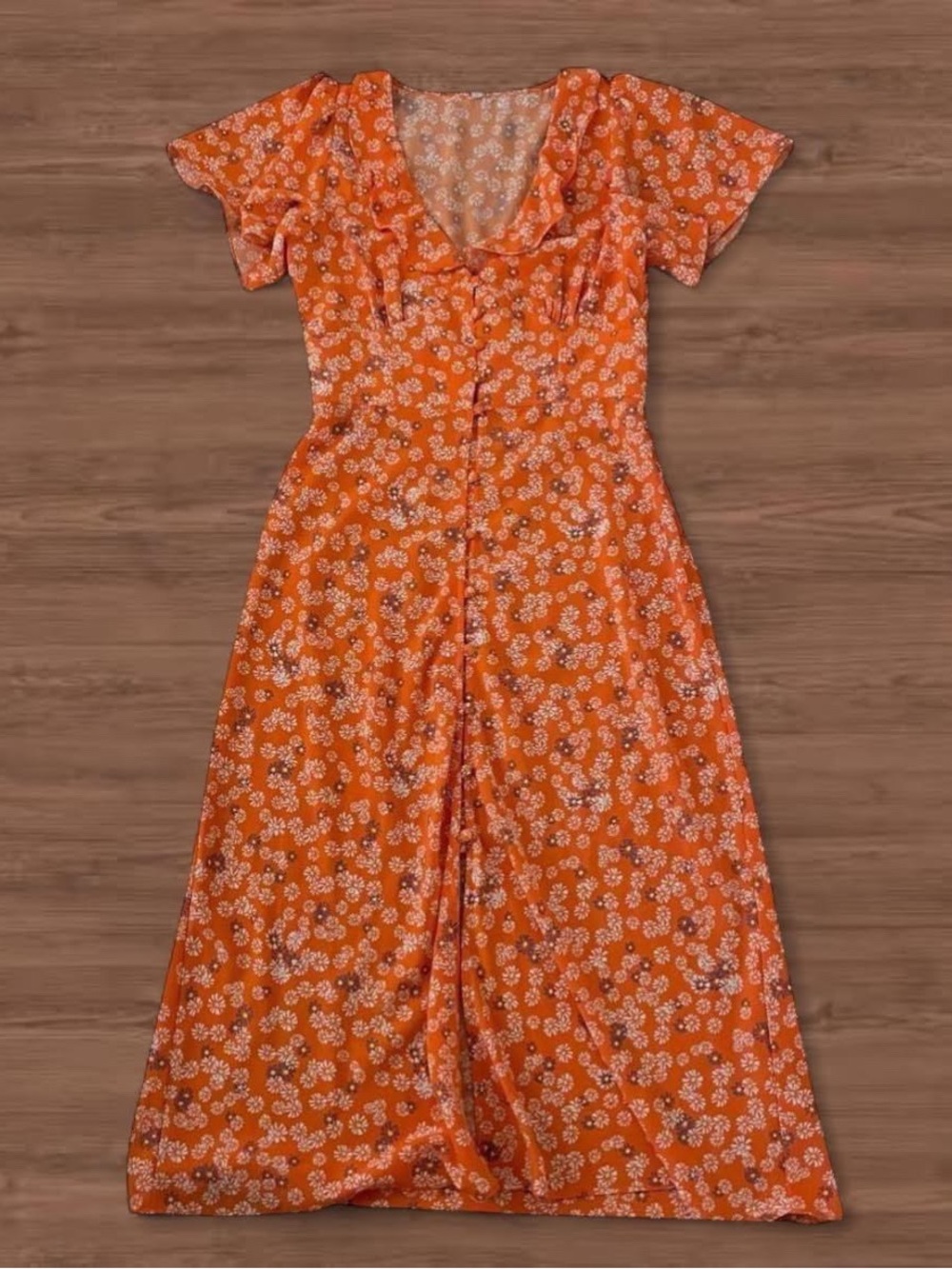 Urban Outfitters Orange Floral Fairycore Button-Front Women's Dress